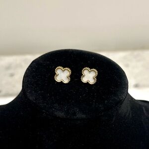 Clover Stud Earrings - White Mother of Pearl and Gold Tone